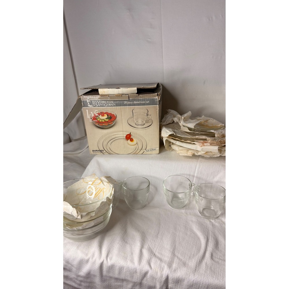 Duralex Lys 20 Piece Clear Tempered Glass Dinnerware Set Saint-Gobain France